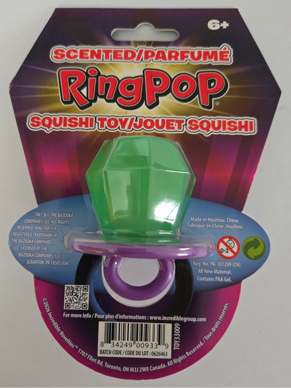 Ring Scented Squishi Toy - Green Gem with Purple Band